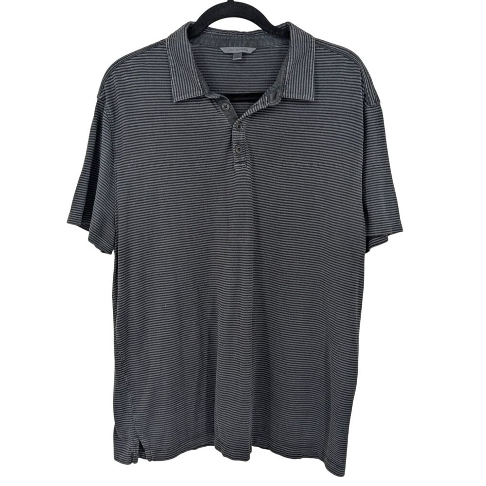 John Varvatos Silk Blend Polo Shirt Striped Minimalist Office Knit Soft Size XL
